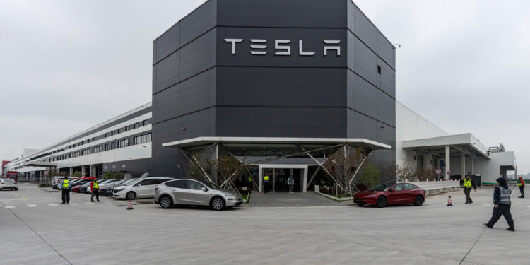 The Tesla Inc. Gigafactory plant during a media tour in Shanghai, China, on Tuesday, April 14, 2026. Tesla faces relentless competition in China from high-tech domestic rivals like Xiaomi Corp. and BYD Co.