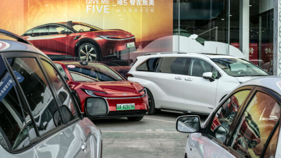Vehicles at a Toyota Motor Corp. dealership in Beijing, on Friday, Sept. 26, 2025. Toyota manufactured and sold a record number of cars in July, stretching the carmaker's streak to a seventh consecutive month, on strong demand in the US and China despite global trade uncertainties.
