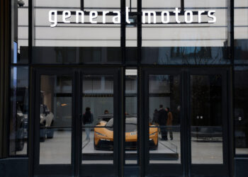 The General Motors global headquarters at Hudson's Detroit in Detroit, Michigan, US, on Monday, Jan. 12, 2026. CEO Mary Barra discussed GM's heritage and innovation for the future.