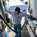 A driver refuels a tractor trailer at a truck stop in Tracy, California.