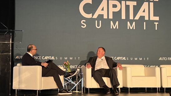 (From left: Royal Media CEO JJ Hornblass and Stellantis Financial Services Executive Vice President and Chief Financial Officer Bennie Duck at Auto Finance Capital Summit 2026 | Auto Finance News)