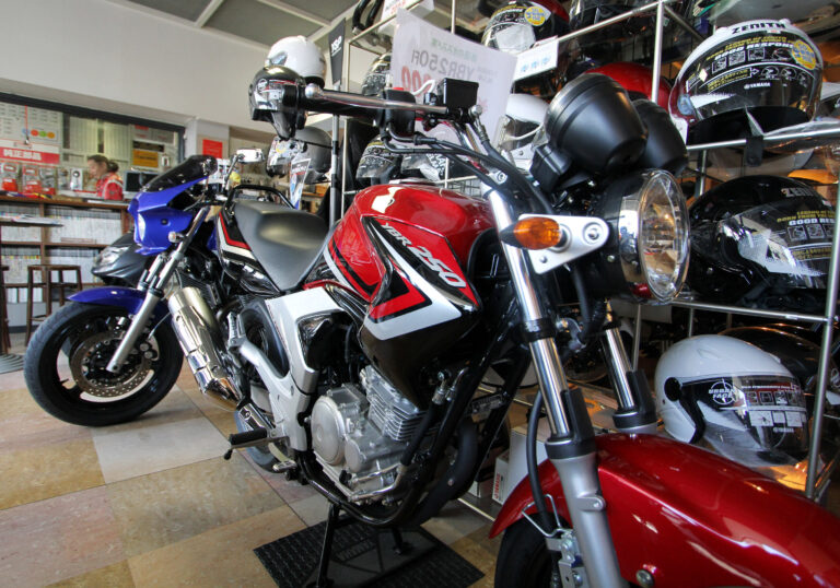 Yamaha Motor Co. motorcycles are displayed at a dealership in Tokyo, Japan, on Tuesday, Feb. 15, 2011. Yamaha Motor Corp., the world's second-biggest motorcycle maker, posted full-year profit of 18.30 billion yen, the company said in a statement today.
