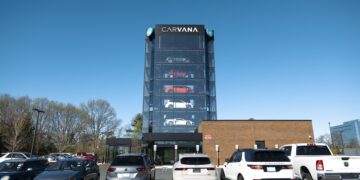 A Carvana vending machine in Uniondale, New York, US, on Tuesday, April 16, 2024. Carvana Co. is scheduled to release earnings figures on May 1. Photographer: Angus Mordant/Bloomberg