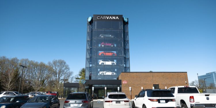 A Carvana vending machine in Uniondale, New York, US, on Tuesday, April 16, 2024. Carvana Co. is scheduled to release earnings figures on May 1. Photographer: Angus Mordant/Bloomberg