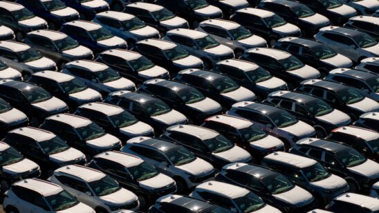New Kia vehicles at the Port of Seattle in Seattle, Washington, US, on Wednesday, April 16, 2025. The Trump administration is preparing to pressure nations to curb trade with China in negotiations over US tariffs, according to people familiar with the matter. Photographer: David Ryder/Bloomberg