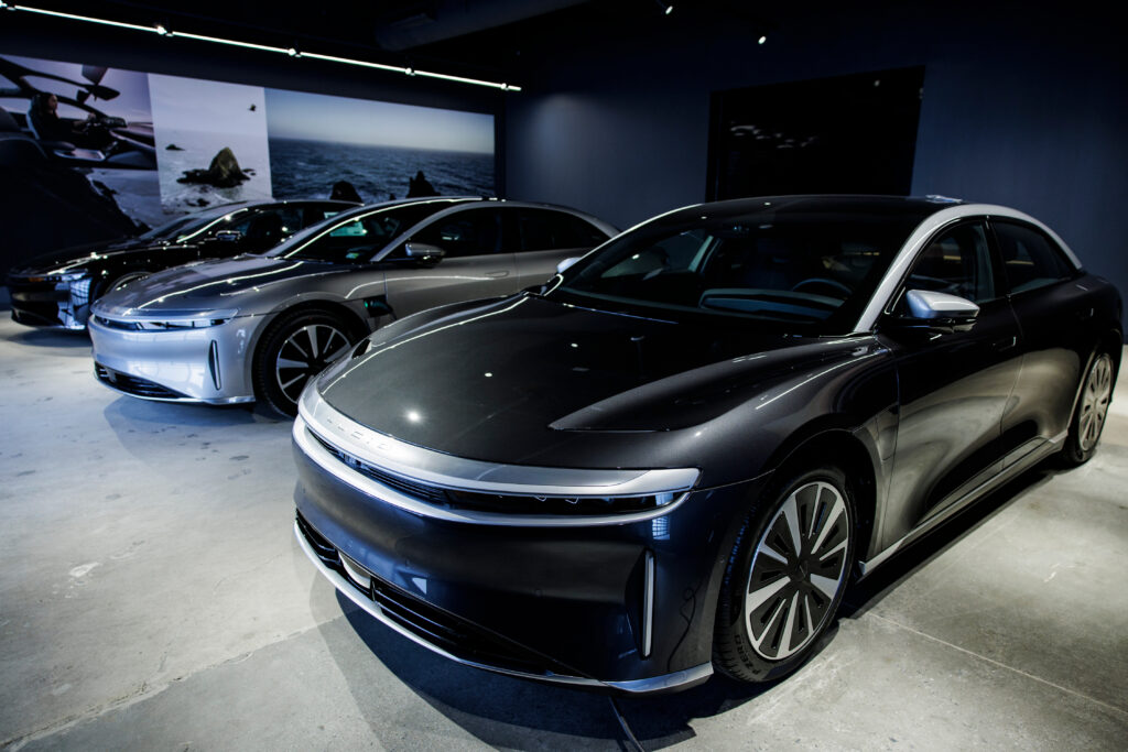 A Lucid Air electric vehicle at a showroom in Virginia in 2024.