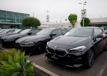 New BMW vehicles for sale at a BMW dealership in Los Angeles, California, US, on Wednesday, April 30, 2025. Companies around the world are sounding a warning that US President Donald Trump's import tariffs are beginning to wreak havoc on their businesses. Photographer: Eric Thayer/Bloomberg