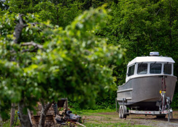 A closed cabin aluminum boat outside a manufacturing facility in Chemainus, British Columbia, Canada, on Friday, May 9, 2025. Statistics Canada (STCA) is scheduled to release manufacturing sales figures on May 15.