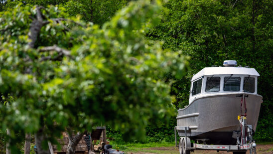 A closed cabin aluminum boat outside a manufacturing facility in Chemainus, British Columbia, Canada, on Friday, May 9, 2025. Statistics Canada (STCA) is scheduled to release manufacturing sales figures on May 15.