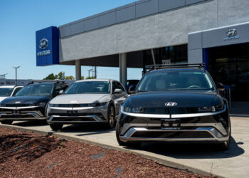A Hyundai dealership in Richmond, California, US, on Thursday, May 29, 2025. Hyundai Motor Co. is preparing to increase the price all of its US vehicles as the automaker looks to cushion the blow from tariffs imposed by President Donald Trump, according to people familiar with the matter. Photographer: David Paul Morris/Bloomberg