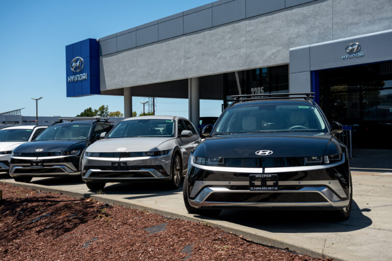 A Hyundai dealership in Richmond, California, US, on Thursday, May 29, 2025. Hyundai Motor Co. is preparing to increase the price all of its US vehicles as the automaker looks to cushion the blow from tariffs imposed by President Donald Trump, according to people familiar with the matter. Photographer: David Paul Morris/Bloomberg