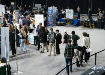 Job seekers at an internship and job fair in Boone, North Carolina.