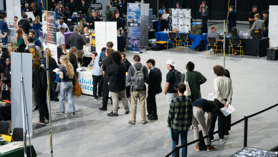 Job seekers at an internship and job fair in Boone, North Carolina.