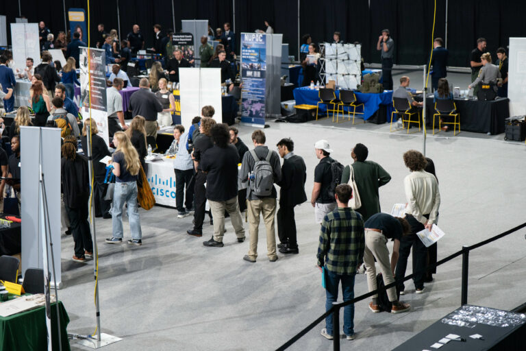Job seekers at an internship and job fair in Boone, North Carolina.